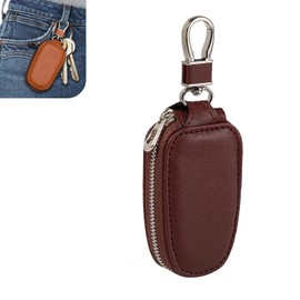 Zikefest Car Key Case, Genuine Leather Car Key Cover, Auto Key Holder with Metal Hook, Key Fob Protector Bag, Universal Key Keychain Case for Women & Men (Brown)