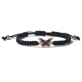 Butterfly Bracelet Adjustable String Butterfly Friendship Bracelets Cute Colorful Butterfly Crystal Charm Bracelets for Women Gifts Jewelry for Party Favors Fairy Party Decorations-Black
