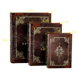 Tosnail 3 Pack Decorative Book Boxes with Magnetic Cover, Wooden Antique Book Decorations Vintage Book Storage Box - Retro Floral Pattern