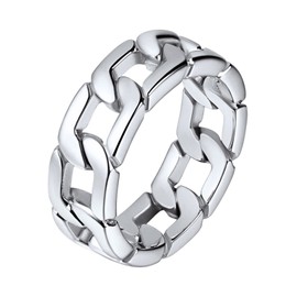 U7 Rings Men's Solid Curb Chain Ring Cuban Link Band Ring 316L Stainless Steel Finger Ring Rock Rapper Rings Fashion Jewellery Accessory for Men Boys, Stainless Steel