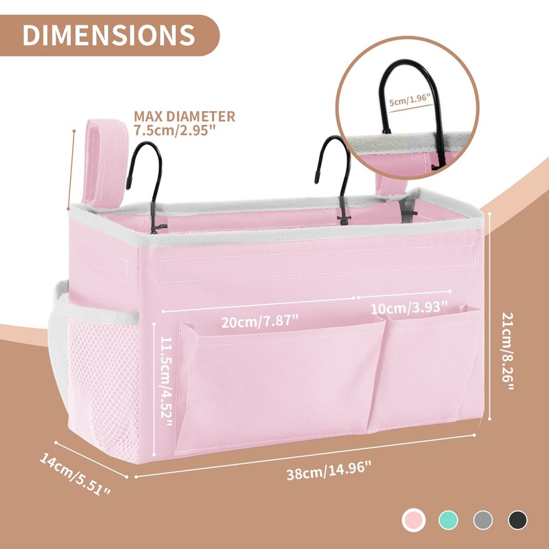 YOUDENOVA Bedside Caddy with 5 Pocket, Bedside Storage Organizer for