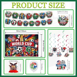 2026 Party Decoration Complete Celebration Kit - Football Banners, Thick Latex Balloons, Sports Watch Party Supplies Set