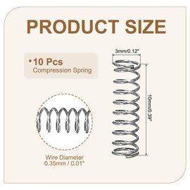 sourcing map Small Compression Spring 3 mm OD 0.35 mm Wire Diameter 10 mm Free Length 304 Stainless Steel Extension Spring for Shop Home Repairs DIY Projects (Silver Tone, Pack of 10)
