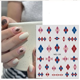 Square Nail Stickers Diamond Decals for Nail Art Brown Chessboard Nail Art Design 5D Embossed Daily Nails Supplies Black Grid Nails Art Accessories for Women Winter DIY Manicure Decoration 3 Pcs