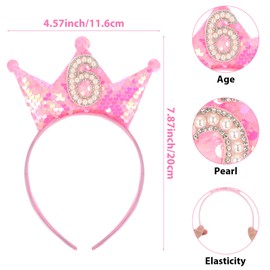Gjinxi Birthday Decorations for Girl, Glitter Girl Headband Princess Crowns for Little Girls, 6th Birthday Girls Outfit, 6 Year Old Birthday Crown Head Band Gifts(6th Headband)