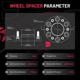 BDFHYK 6x139.7mm Wheel Spacers 1 inch 6x5.5 Hubcentric Wheel Spacer Compatible with 2019-2023 Ram 1500, Forged 6 Lug Wheel Adapters M14x1.5 & 77.8mm Hub Bore, Set of 4