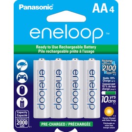 Panasonic BK-3MCCA4BA eneloop AA 2100 Cycle Ni-MH Pre-Charged Rechargeable Batteries, 4-Battery Pack