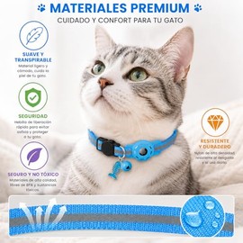 3 Paquetes Collar para Gatos con Soporte para AirTag, Reflectante Ajustable 20-33Cm,Hebilla de Seguridad de Liberación Automática- Soporte para