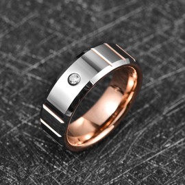 083BASE Tungsten Carbide Ring Facet Design - 4mm Wide Rose Gold Inner Ring, Unisex Engagement or Partner Ring