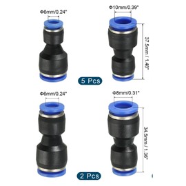 TA-VIGOR 7Pcs Pneumatic Push to Connect Fittings, 8mm to 6mm / 10mm to 6mm Quick Connect Pneumatic Fitting Set, Release Plastic Air Line Stem Reducer for Air Compressor, Black