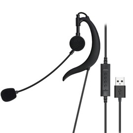 Wired USB Earbuds with Boom Mic, Single-Side USB Headphones with Wrap-Around Ear Hooks for PC Mac Laptop Call Center Home Office Skype Webinar Remote Work