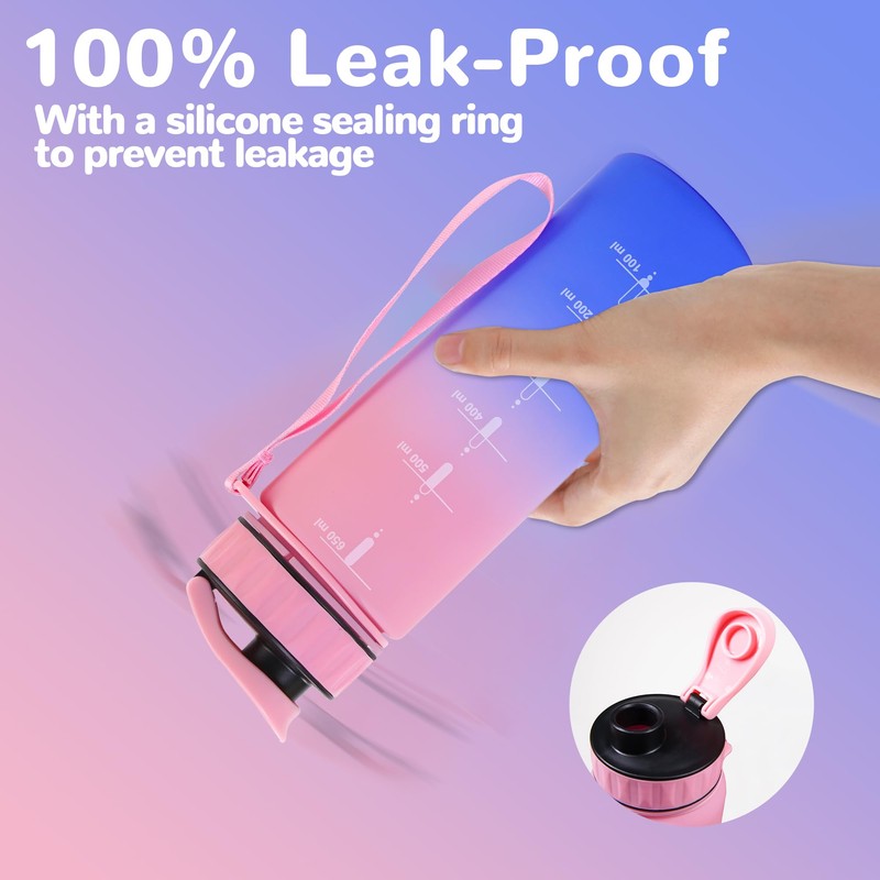 QD.SUZEE Motivational Water Bottle with Time Markers, 32 oz, Clear