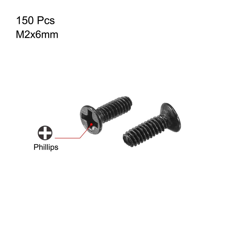 sourcing map M2 x 6mm Phillips Screw Fastener Black for