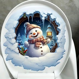 New Creative Christmas Snowman Toilet Cover Sticker Decals,Fish Bird Flower Leaf Waterproof Toilet Lid Tank Seat Decals Cistern Self-Adhesive Bathroom Wall Sticker
