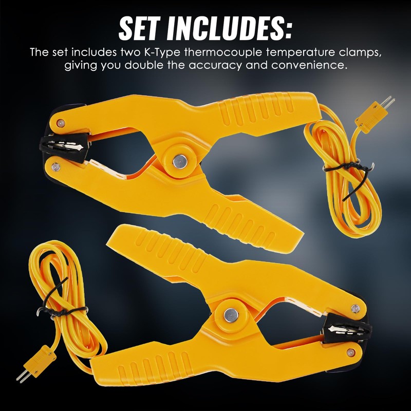 K-Type Thermocouple Temperature Clamp for HVAC Systems, 2 pcs Pipe