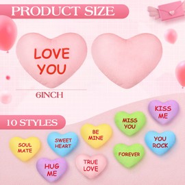 Hanaive 10 Pcs Plush Conversation Hearts Stuffed Valentines Day Toys 6 Inch Heart Candy Plush Decor Valentine Fabric Heart Throw Toys Cushion Toys for Valentines Day Wedding Holiday Party(Romantic)