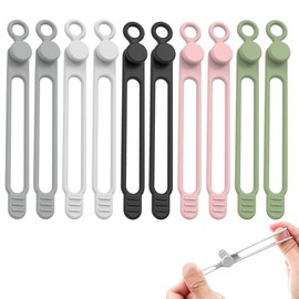 Bridas de Silicona Reutilizables Ajustables, Organizador de Cables para Casa y Oficina, Cintas Elásticas Multiusos para Agrupar Cables de PC, TV, Auriculares y Ordenar Objetos del Hogar (10pc)