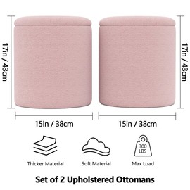 Ottoman Poufs with Storage, Set of 2 Soft Upholstered Vanity Stool,Multifunctional Ottomans Coffee Table Padded Seat Foot Rest for Living（Pink, Pack of 2）