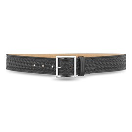 Dutyman 1-3/4" Basketweave Black Leather Garrison Belt with Silver Buckle - Size 34 - Full Grain Leather - No Fillers