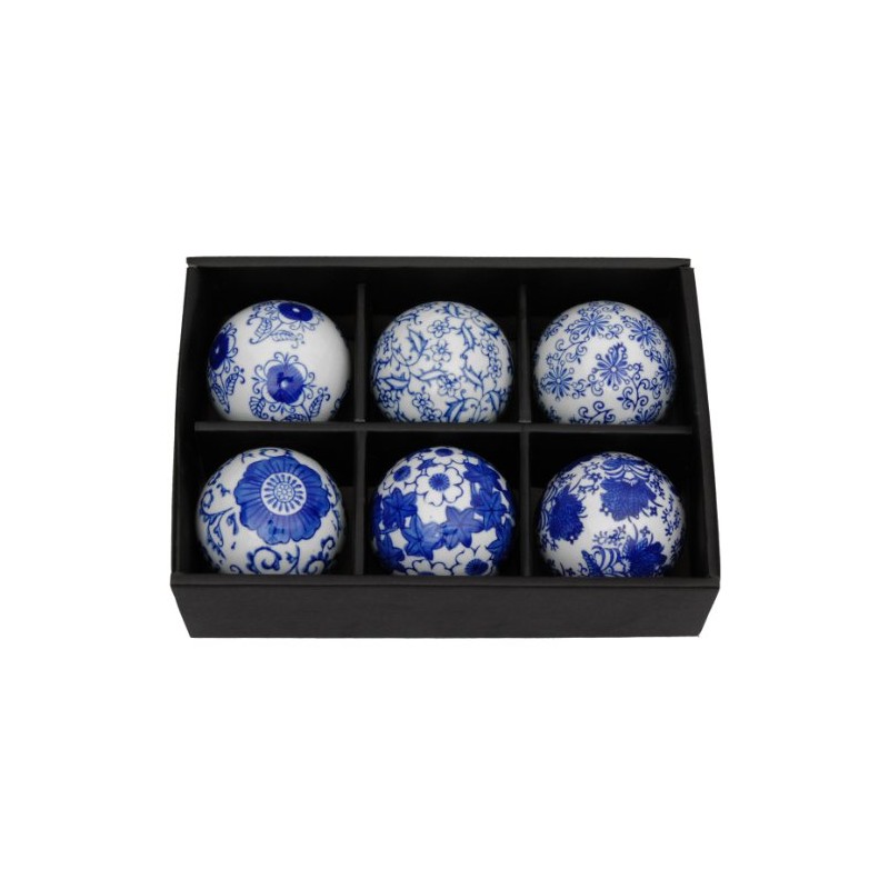 Red Lantern 3" Blue & White Decorative Porcelain Ball Set