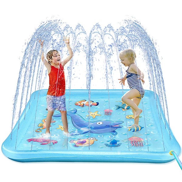 Growsland Splash Pad for Toddlers, Outdoor Sprinkler for Kids, 67" Summer Water Toys Inflatable Wading Baby Pool Fun Gifts for 3 4 5 6 7 8 9 Years Old Boy Girl Backyard Garden Lawn Outdoor Games