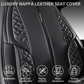 CAR PASS Nappa Leather Car Seat Covers Front Seats Only, Luxury PU Leatherette Seat Covers 2 Pack Waterproof Durable Car Seats Cushion Protector Universal Fit for Sedan SUV Pick-up Truck Van All Black