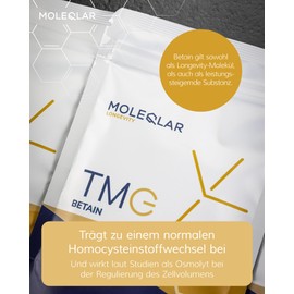 MoleQlar MoleQlar Betain (TMG) Pulver 120g - Nahrungsergänzungsmittel mit Kristallinem Betain aus Zuckerrüben - über 99% Reinheit - Vegan & Glutenfrei