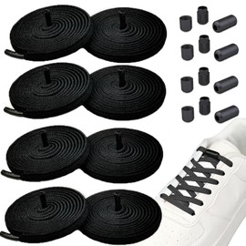 LUCKNIGHT 4 Pairs Flat Elastic Set Shoelaces Elastic Rubber Shoelaces No Tie Shoelaces with Quick Release, black