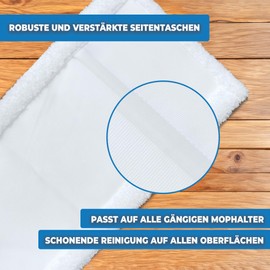 HELOME 3 x Microfibre Mop for Wet and Dry Cleaning - Mop for 40 cm Mop Folding Holder - Bag Cover for All Floor Coverings - Washable up to 90 Degrees and Suitable for Dryers