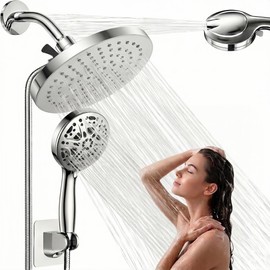 Set de Regaderas para Baño Alta Presión con 8" Cabezal de Ducha de Lluvia y 8+2 Funciones, Regadera de Teléfono 5" Regadera de Mano con Manguera, Fáci