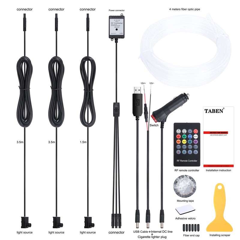 TABEN Car Ambient Lighting Kit 4 m Fibre Optic 8
