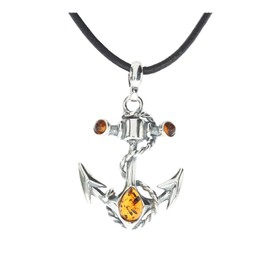 Artisana-Schmuck Amber Pendant with Leather Cord Set in 925/000 Sterling Silver, 925/000 sterling silver Baltic Amber, Amber