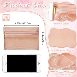 Uiifan 36 Pcs Travel Jewelry Bag Bulk Zipper Jewelry Pouch Flannel Portable Pocket Organizer for Necklace Earring Women Gift(4.53 x 3.15 Inch,Pink)