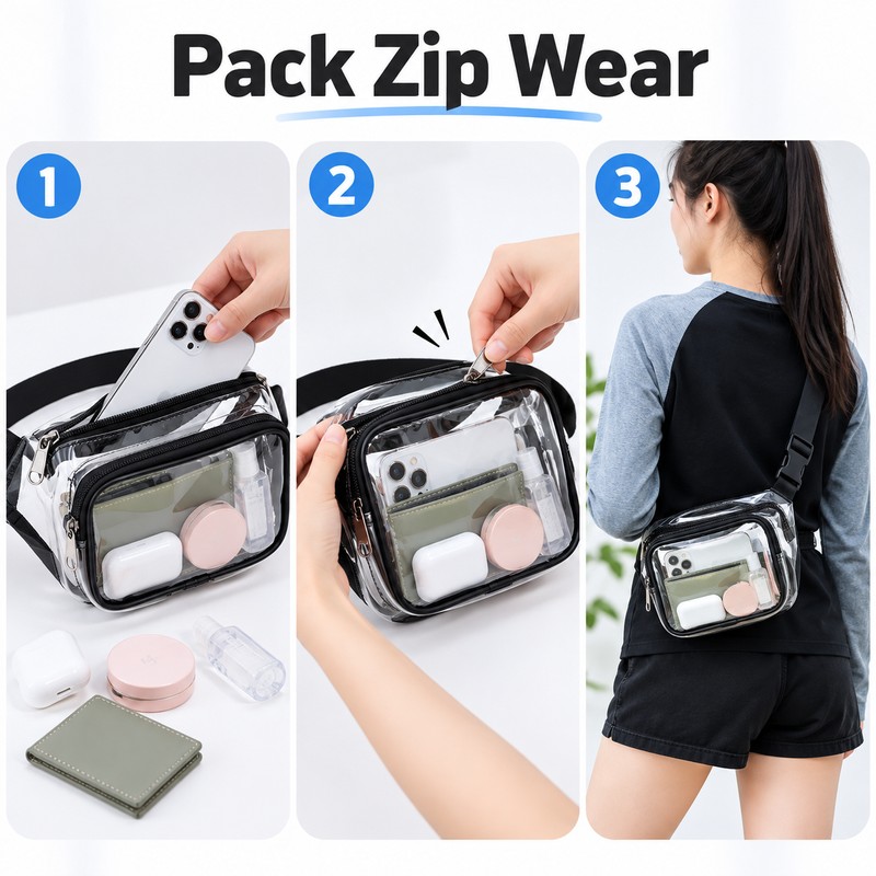 Transparent Waist Bag Clear Sling Belt Bag – PVC Crossbody