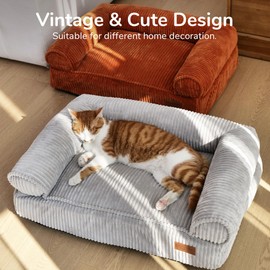 FUKUMARU Cute Dog Bed, Fluffy Dogs Couch with TPU Layer Keeping Lining Dry, Pet Sofa Medium Size Dog Easy to Care, Warm Cat Bed with Removable Zipper Cover, 36inch, Large, Light Grey