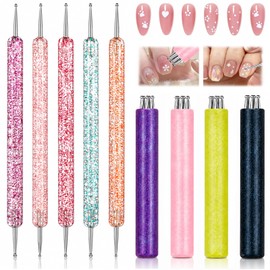 Plman 9PCS Nail Dotting Pen Set for Salon Art Stippling Engraving Rhinestones DIY, 4PCS 5 Petal Flower Nail Art Dotting Tool, 5PCS Double-ended Dotting Tools Nail Art