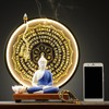 Houlu Blue Buddha Statue and Circle LED Table Lamp, Ceramic