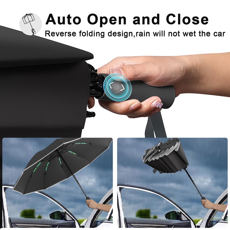 GOHHME Umbrella Storm Resistant Pocket Umbrella Inverted 10 Ribs Umbrella
