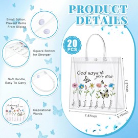 Dansydaisy 20 Pcs Christian Clear PVC Gift Bags for Women God Says You Are Inspirational Bible Verse Floral Bags Religious Faith Spiritual Encouragement Birthday Gifts for Mom Sister