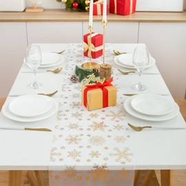 DROMCOM Gold Schneeflocken Weihnachten Tischläufer, 10Mx28CM Organza Tischläufer Winterlich Rolle, Gold Glitzer Tüll Weihnachten Tischdeko Tischband Modern, Urlaub Party Dekor Tischdecke Abwaschbar