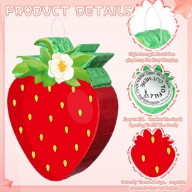 Aoriher Strawberry Piñata Red Strawberry Party Game Set Summer Fruit Piñata Berry Birthday Decoration with Stick Mask for Summer Fruit Theme Birthday Baby Shower Party Game Supplies Decoration