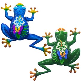 John's Studio 2Pcs Metal Frog Wall Decor Outdoor Garden Hanging Art Sculptures Home Theme Decorations for Kitchen Bathroom and Pool