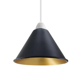 LEDSone Modern Industrial Metal Ceiling Light Shade Easy Fit Pendant Lamp Shade for Living Room, Kitchen, Hallway with Free Reducer Plate (Black Inner Gold)
