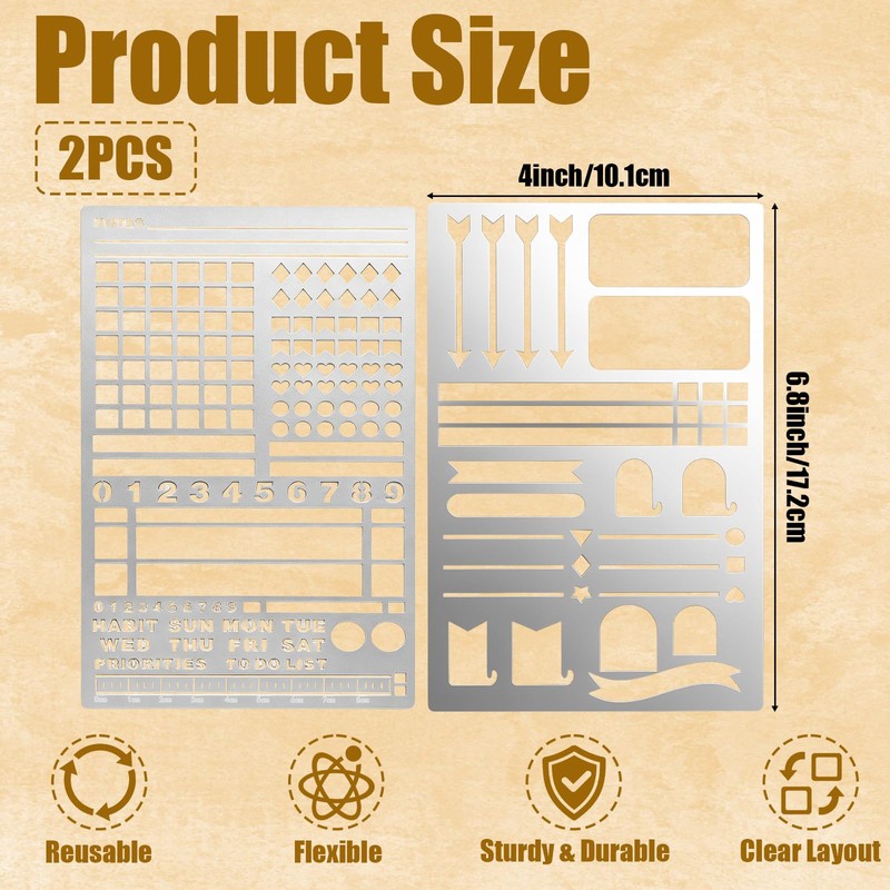 2 pcs Record Template Metal Journal Stencils for Dotted Journals
