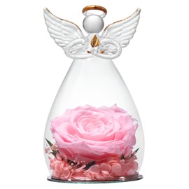 Mother Day Rose Gift in Angel Figurine Preserved Flower Forever Pink Rose Eternal Flowers Valentine Day Christmas Anniversary Birthday Gift for Grandma Mom Women Her Friends Kids
