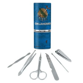 Rustic Distressed Oklahoma State Flag Stainless Steel Manicure Pedicure Grooming Beauty Care Travel Kit