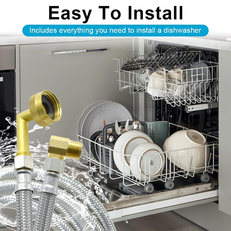 TTFLEX Dishwasher Installation Kit, 10 FT Stainless Steel Braided Hose