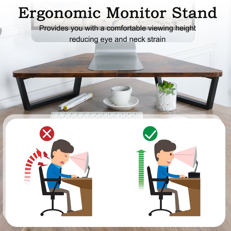 TEAMIX 26 inch Triangle Monitor Stand Riser, Desktop Corner Shelf