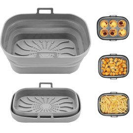 Aichoof Rectangle Air Fryer Liner, Reusable Silicone Round Air Fryer Pot,Non-Stick Oil Filter Design 100% Food-Grade Kitchen Mat, 20cm Large Replacement Accessories for Air Fryer(Grey)