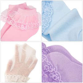 Looching 5 Pack Toddler Baby Girls Ruffle Socks Cotton Lace Frilly Trim Ankle Princess Style Socks for 1-15T Kids